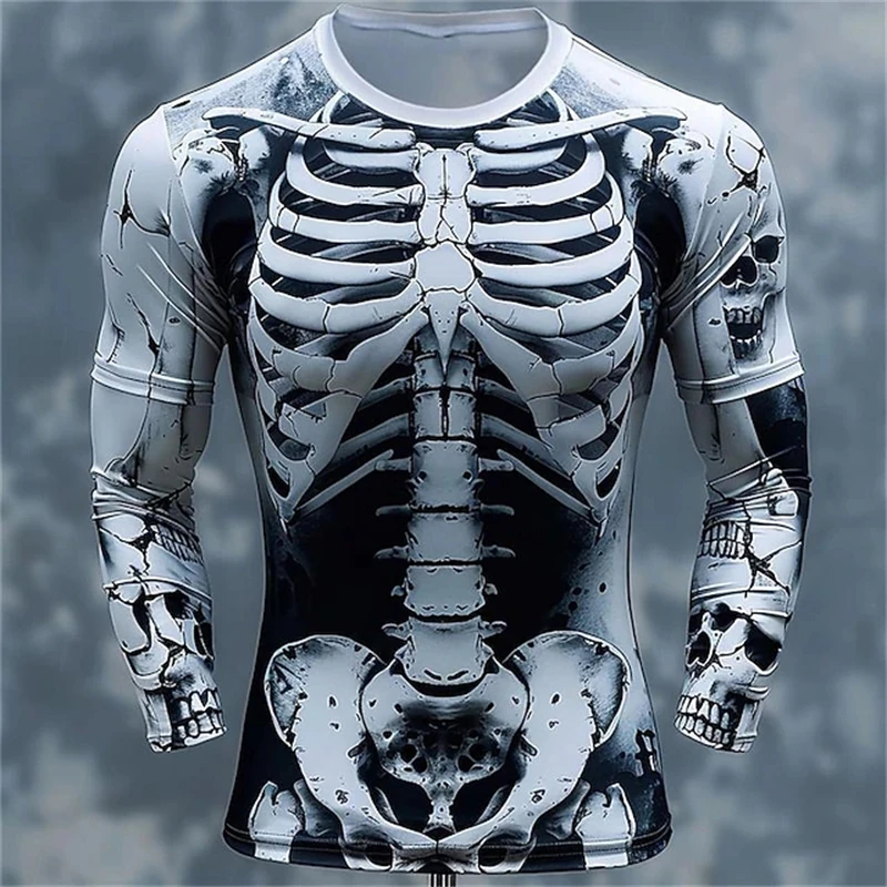 Mens Fashion Clothes - 3D-Druck Skelett-Schädel-Muster T-Shirts Herren Langarm Casual