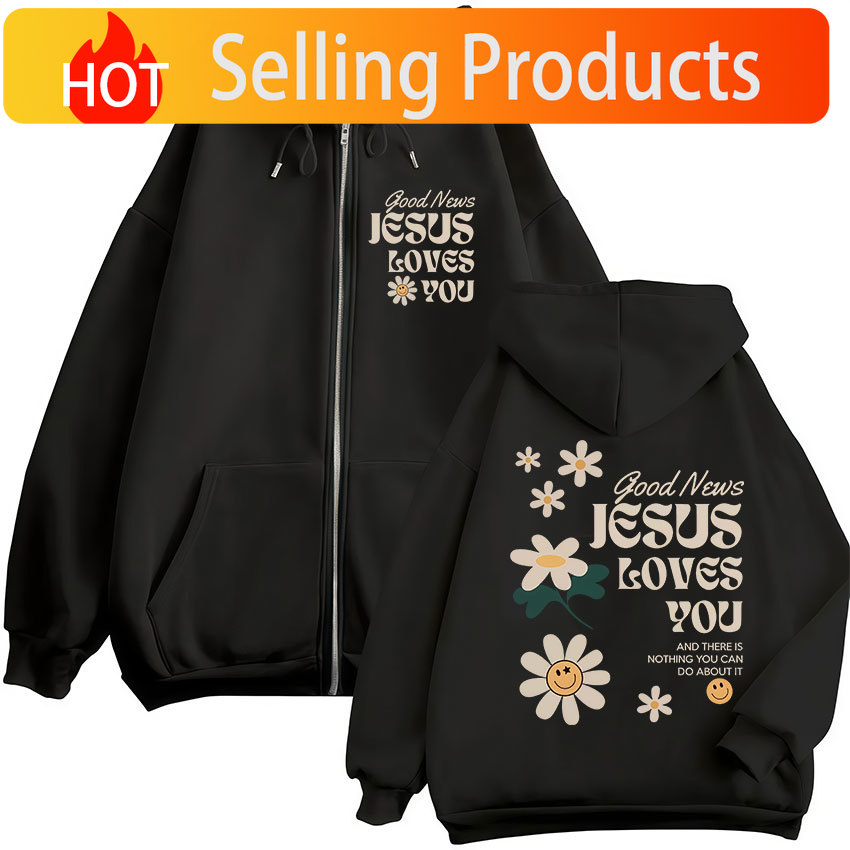 Mens Fashion Zip Up Hoodies - Gute Nachrichten: Jesus liebt dich –