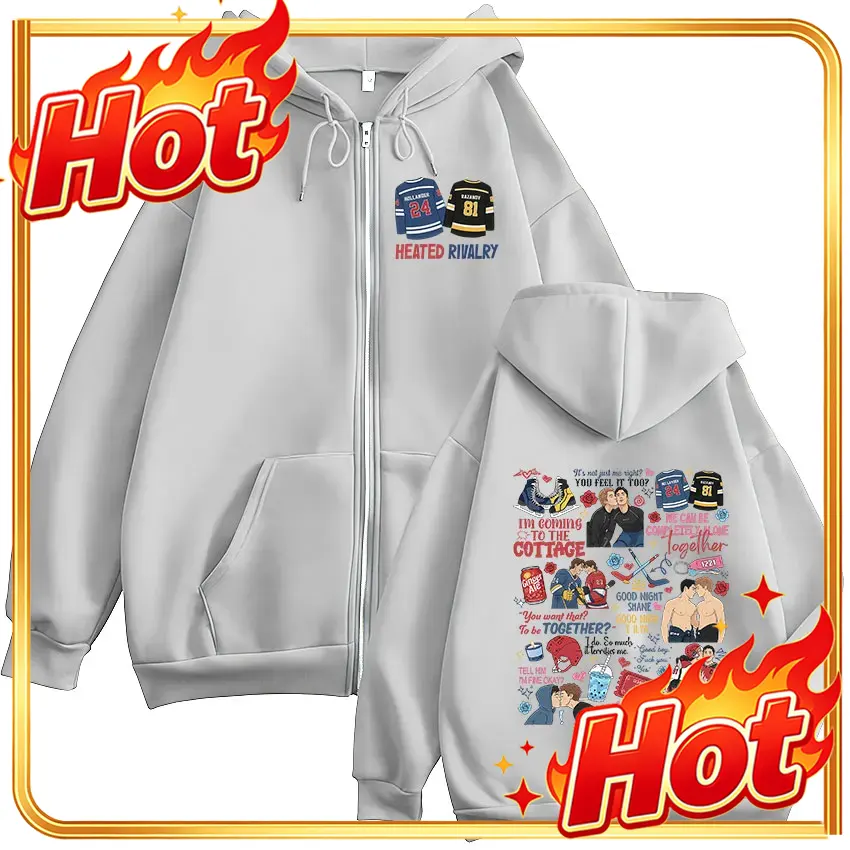 Mens Fashion Zip Up Hoodies - Heated Rivalry Print Zipper Hoodie Herren