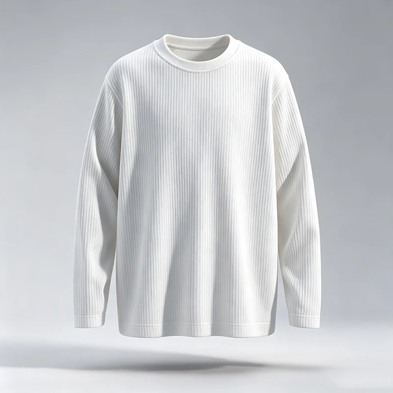 Men'S Fashion T Shirts - Herren-T-Shirt mit vertikalen Rippnähten, Rundhalsausschnitt, langen