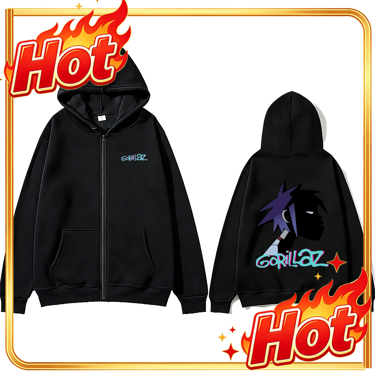 Rockband Gorillaz Gesichtsgraf – Mens Fashion Zip Up Hoodies Bewertung und Preis